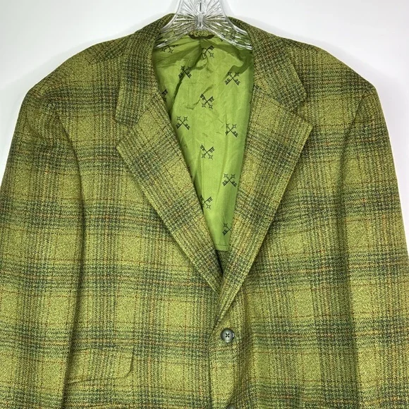 Vintage Hampton Heath Green Wool Plaid Blazer Jacket Size 44